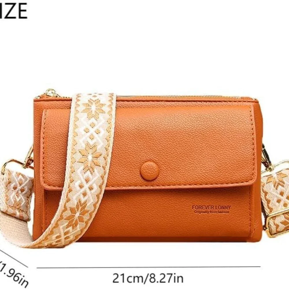 PU Leather Crossbody Bag Women Multi-Pocket Zipper Casual Purse Brown